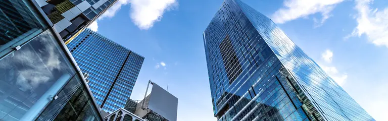 Modern buildings in the city with blue sky stock photo