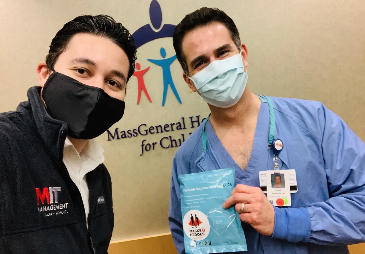 Ahmed Mady with a healthcare worker from MGH