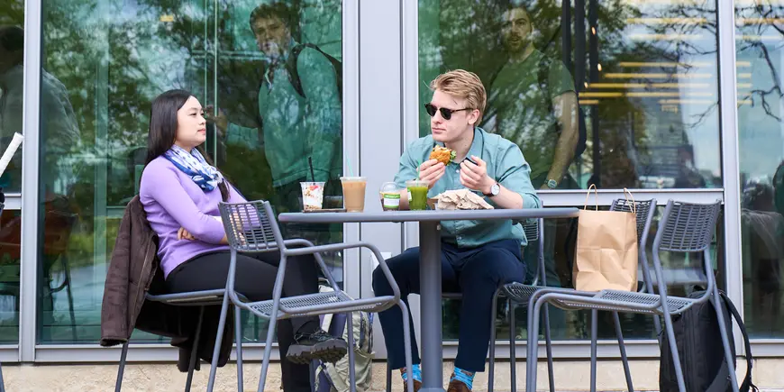 Tom having lunch with the MBAn Class Vice President Brittany Nguyen.