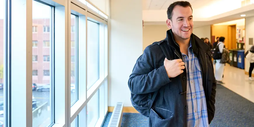 Jack O'Brien prepares to walk to his next class.