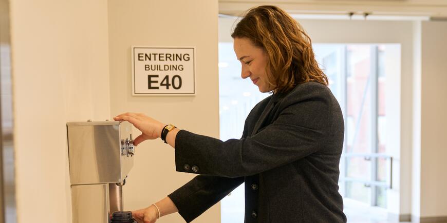 Benedetta Magni starts her day by filling up her water bottle on campus.