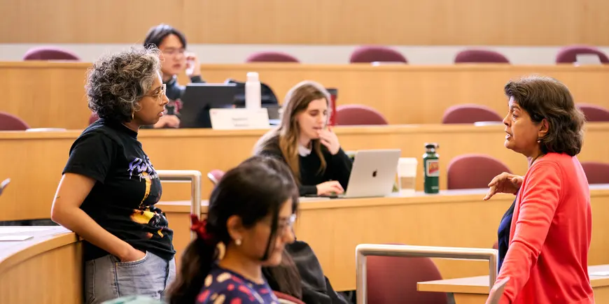Gita Rao, a senior lecturer, speaks to students in class.