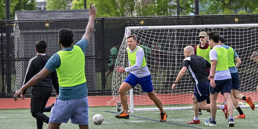 Players participate in a soccer game