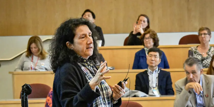 Woman speaks to classroom