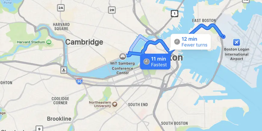 Driving directions from Logan Airport to MIT Samberg