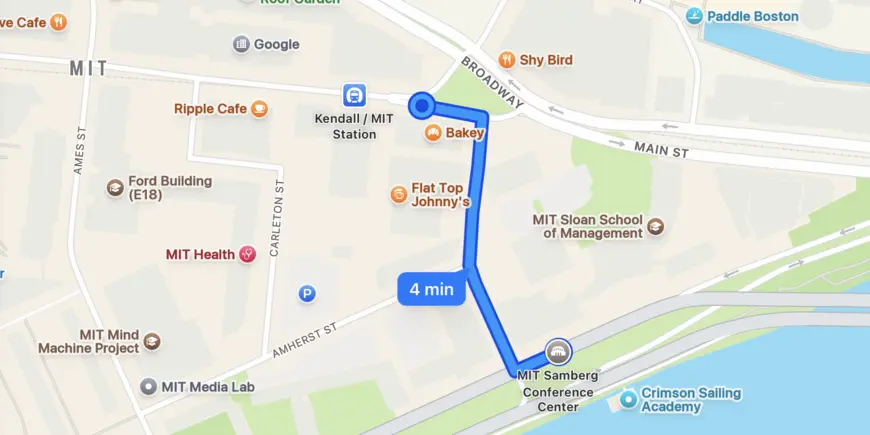 Walking map from Kendall Square to MIT Samberg