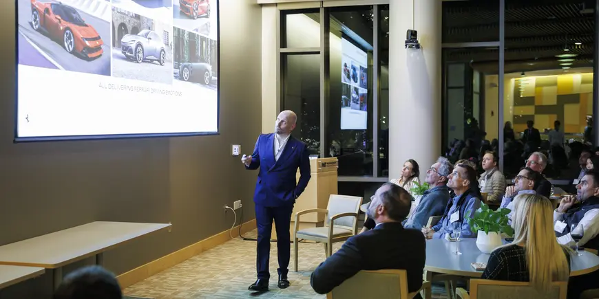 Luca Zanetti speaking at MIT Sloan School of Management