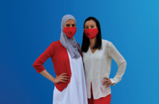 Aceil Halaby and Alicia Chong Rodriguez standing with masks