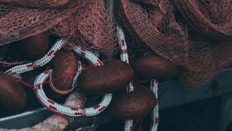 Fishing nets and ropes close up