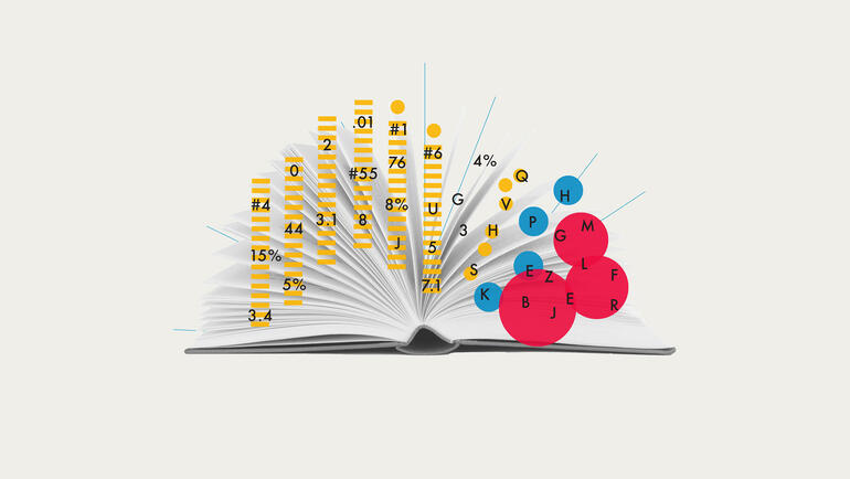 Book pages with various colored bubbled meant to symbolize data storytelling