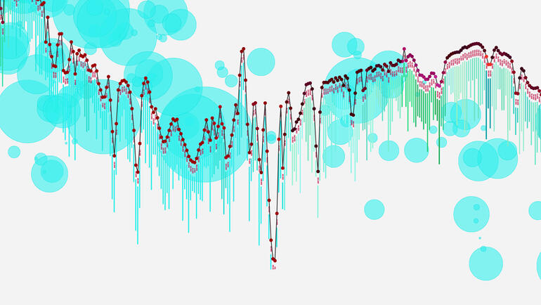 Illustration of a big data visualization of financial data resembling a stock market graph