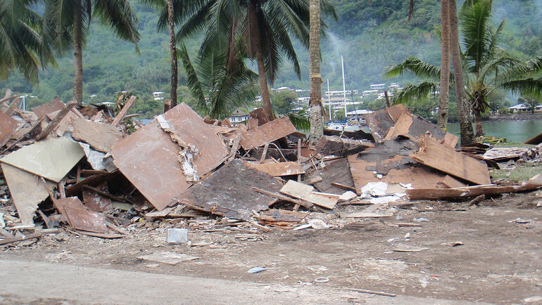 Homes destroyed by a tsunami
