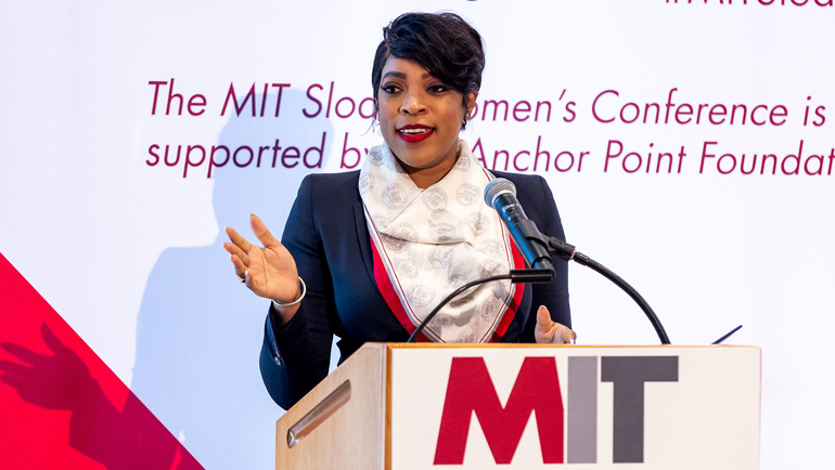 Monica Lee speaking at MIT Sloan Women's Conference