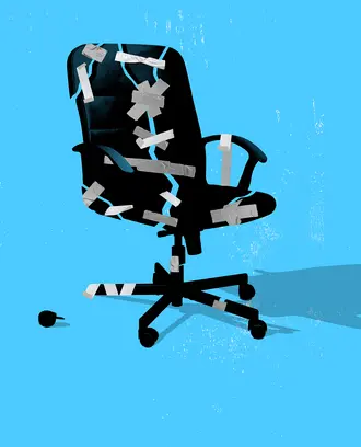 An illustration of a broken chair being held together by tape