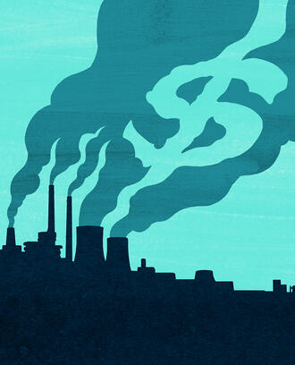 An illustration of a smokestack forming a dollar sign