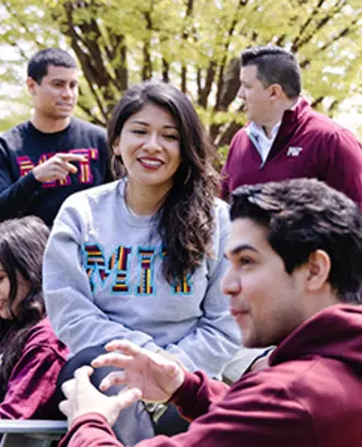 Students gather together on campus