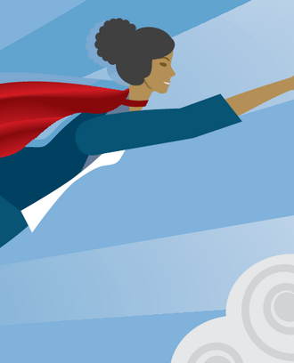 Illustration of flying woman superhero