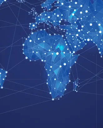 Illustration of network nodes across map of world