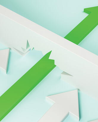 An arrow breaks through a wall while other arrows stay behind