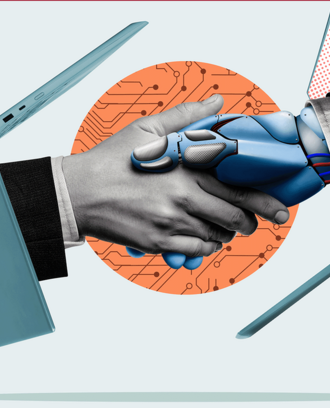 AI and human shaking hands