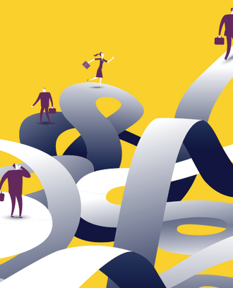 Illustration of people navigating a winding pathway