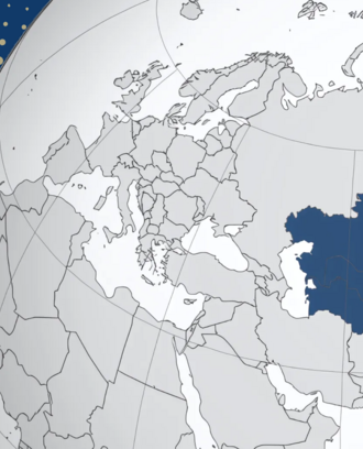 Graphic of a map of the world with central Asia Highlighted