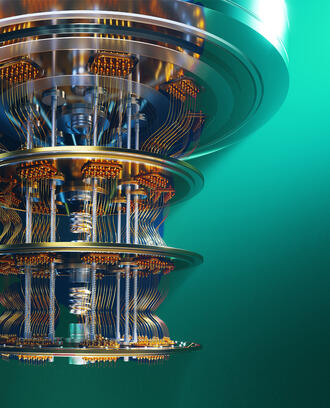 A 3D render of a quantum computer