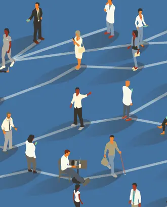 Illustration of people connected via network nodes