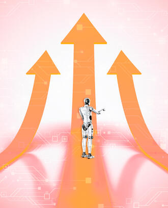 A robot contemplates 3 different paths 