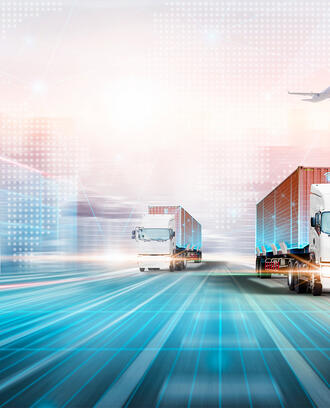 Transportation logistics with artificial intelligence including cargo, trucks, and a plane
