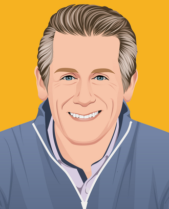 Illustration of smiling man wearing blue jacket against yellow background