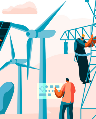 electric utilities illustration - solar, windmills