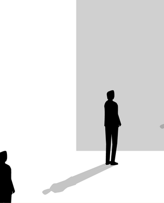 Simple illustration of people standing in a line facing the same direction