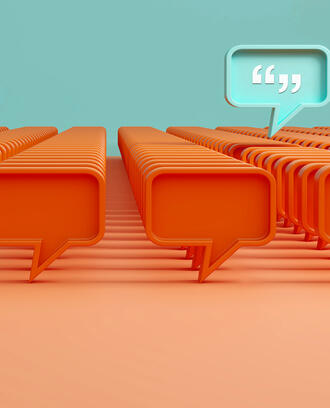 A unique speech bubble stands out from a crowd of speech bubbles