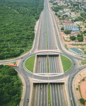 Drone Photograph of highway in Ghana