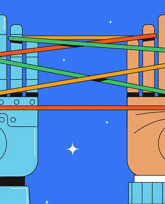 robot and human hand play cats cradle