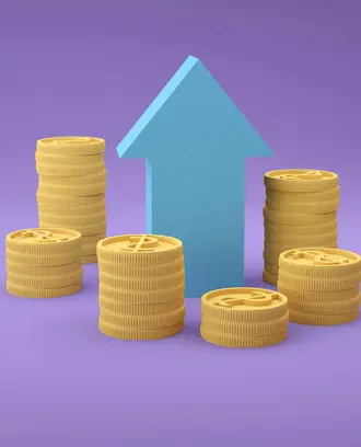 Illustartion of Stacks of Coins and an Arrow
