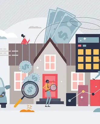 Energy bills and expensive payment for house utilities tiny person concept. High cost for heating, electricity and water consumption vector illustration. Financial budget calculation and rising prices