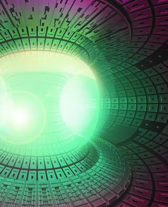 Illustration of a fusion reactor glowing green