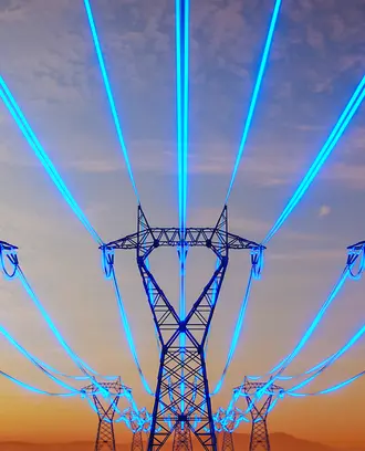 neon blue illustrated high-voltage power lines 