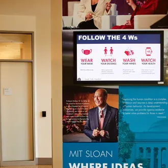 A photo of COVID precautions on campus