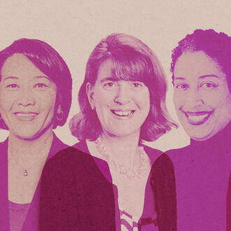 Photo of female leaders. From left to right: Julia Abramovich, Julie Wada, Lauren Hoops-Schmieg, Angelique Adams, and Anita Carleton 