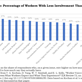 Voice Gap: Graphed percentage of workers with less involvement than they want