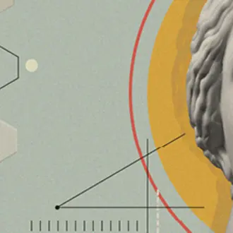 Art collage with geometric shapes and Venus sculpture.