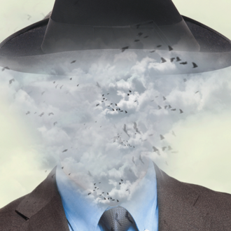 Illustration of a figure wearing a suit and tie with their head as a cloud