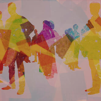 A mosaic of people in various colors