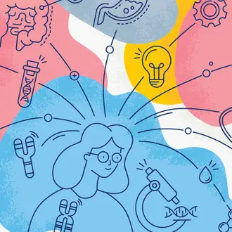 Illustration of ideas sprouting from woman's head