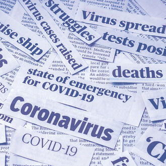 Various coronavirus newspaper headline clippings