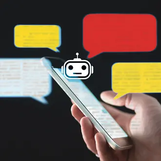 A chatbot gives various messages in yellow and red