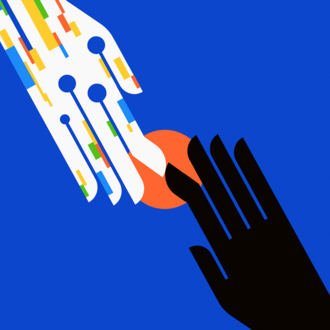 AI and human hand touching